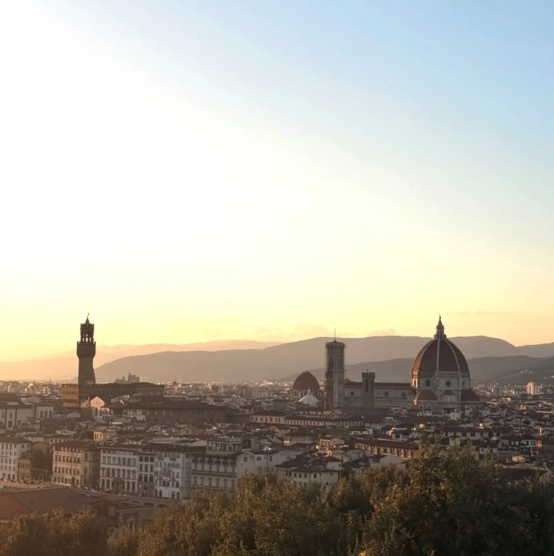 Florence at golden hour with the Duomo and Palazzo Vecchio